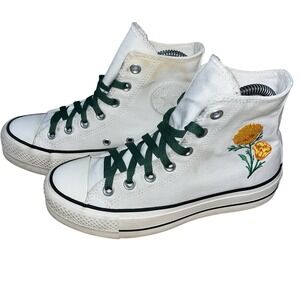 Converse Chuck Taylor All Star Lift Hi White Floral Embroidery Platform A03766C